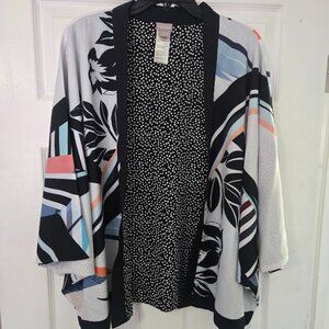 Chico's mixed pattern open front jacket dolman sleeve L/XL